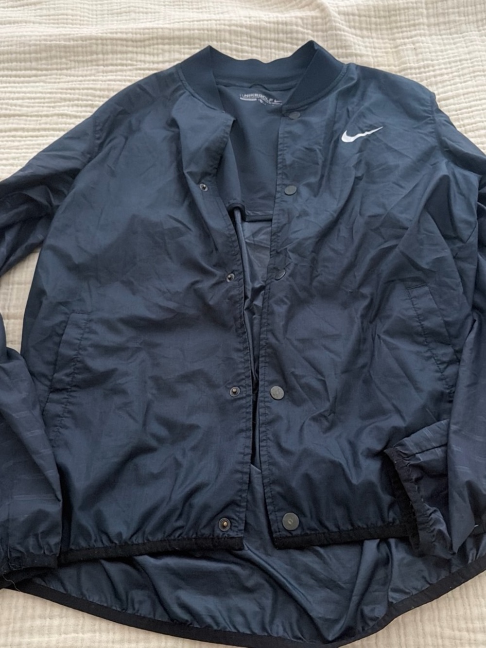 Nike Men's Dark Navy Windbreaker Jacket with White Swoosh